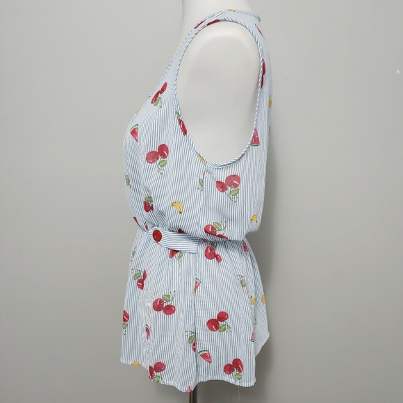Modcloth Jessy B Lovely Workplace Fruit Stripe Sleeveless Peplum Small Blouse - Picture 6 of 8